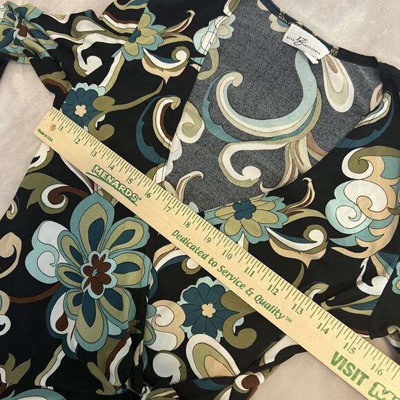 VTG Byer Top Womens Medium Black Retro Floral Wrap Stretch Y2K Boho Fairygrunge - Picture 6 of 11